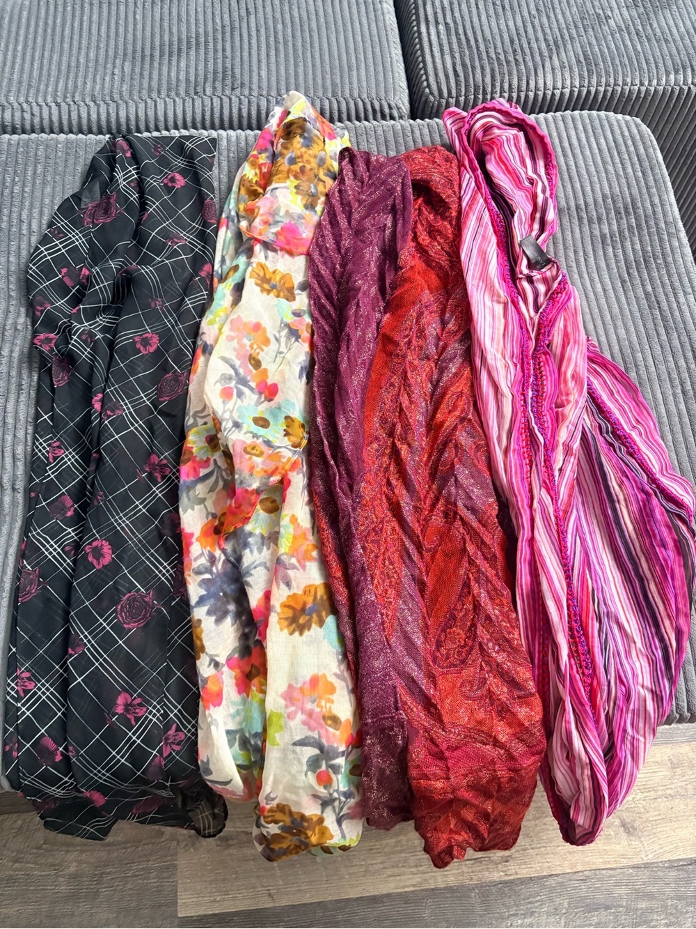 Mixed Women's Scarves Bundle - Floral, Plaid, Metallic & Stripes